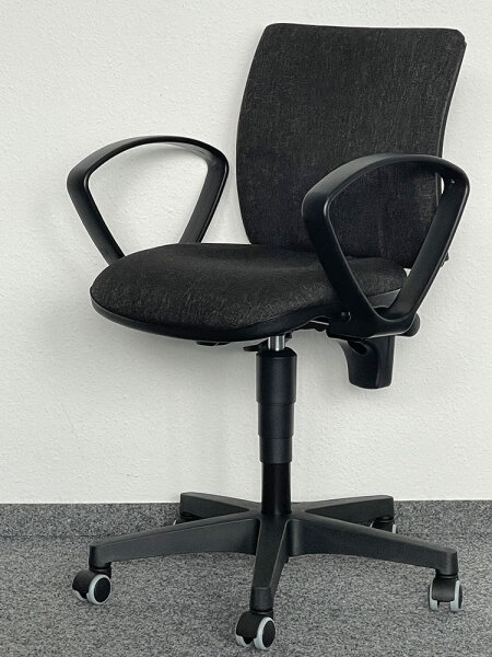 Bürodrehstuhl-2, Ergo, halbhoch, 5 Hartboden-Rollen, Schwarz/Anthrazit